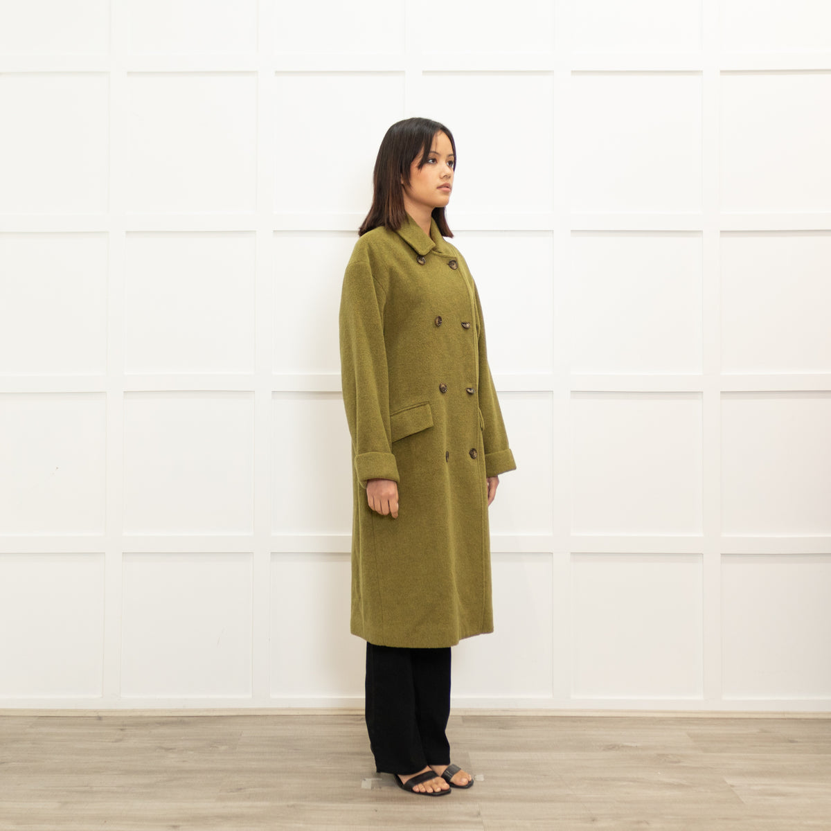 Mos Mosh Green Double Breasted Coat With Peter Pan Collar