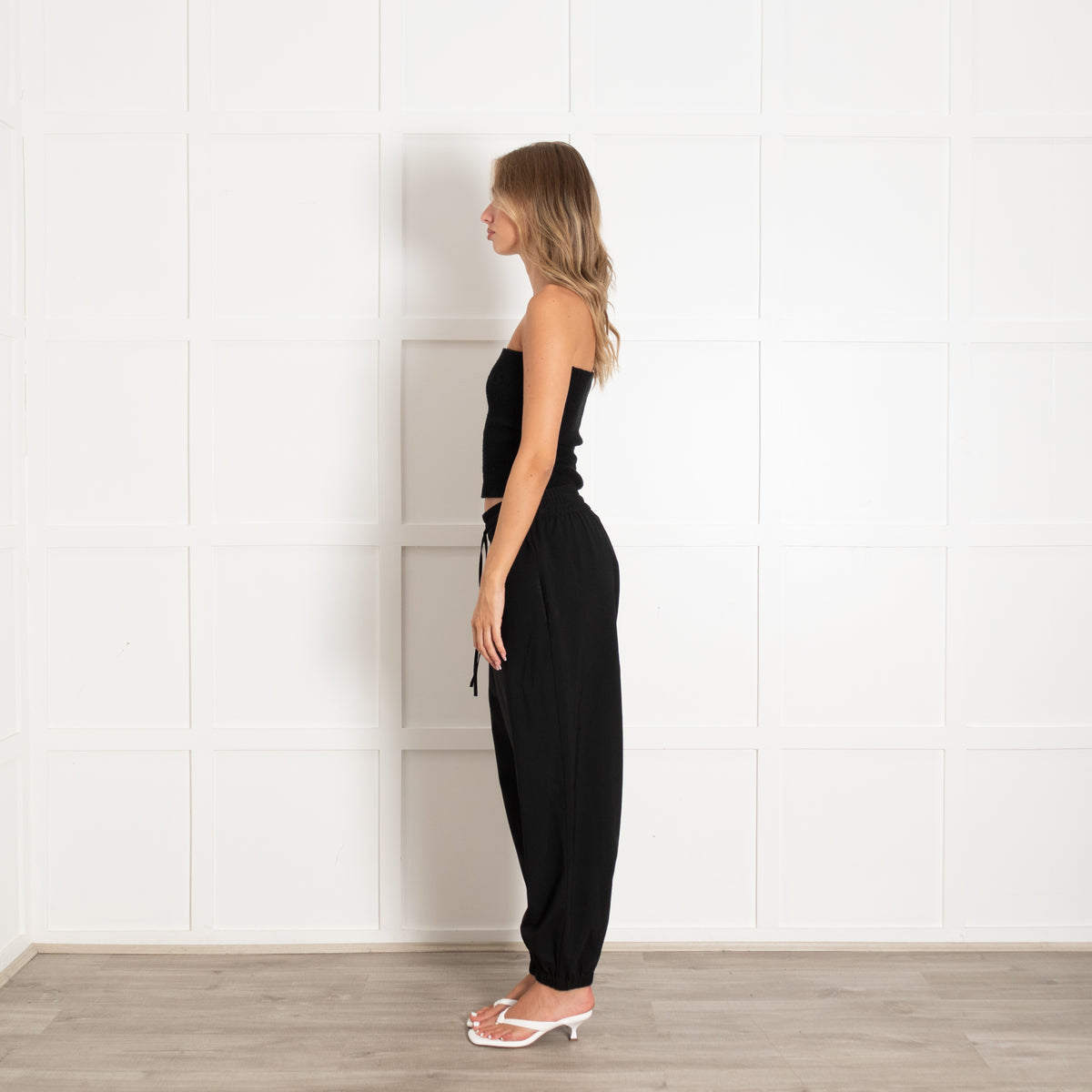 CO Black Wool Blend Elasticated Trim Trousers