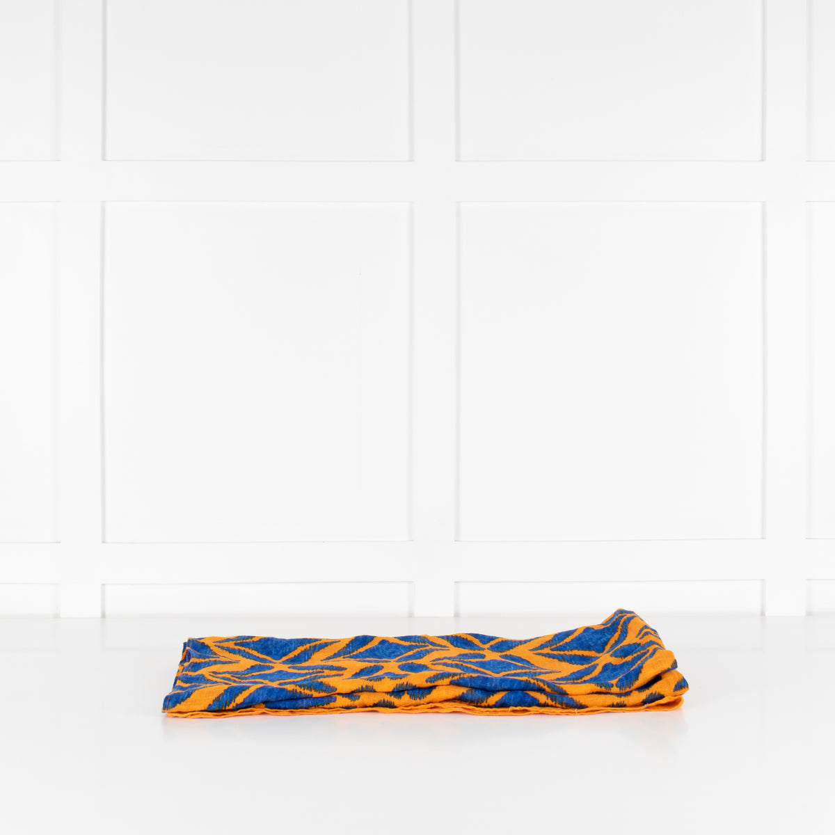 Diane Von Furstenberg Orange Blue Linen Blend Scarf