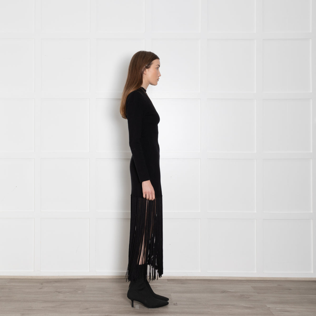 Sandro Black Knit Dress With Long Fringe Hem