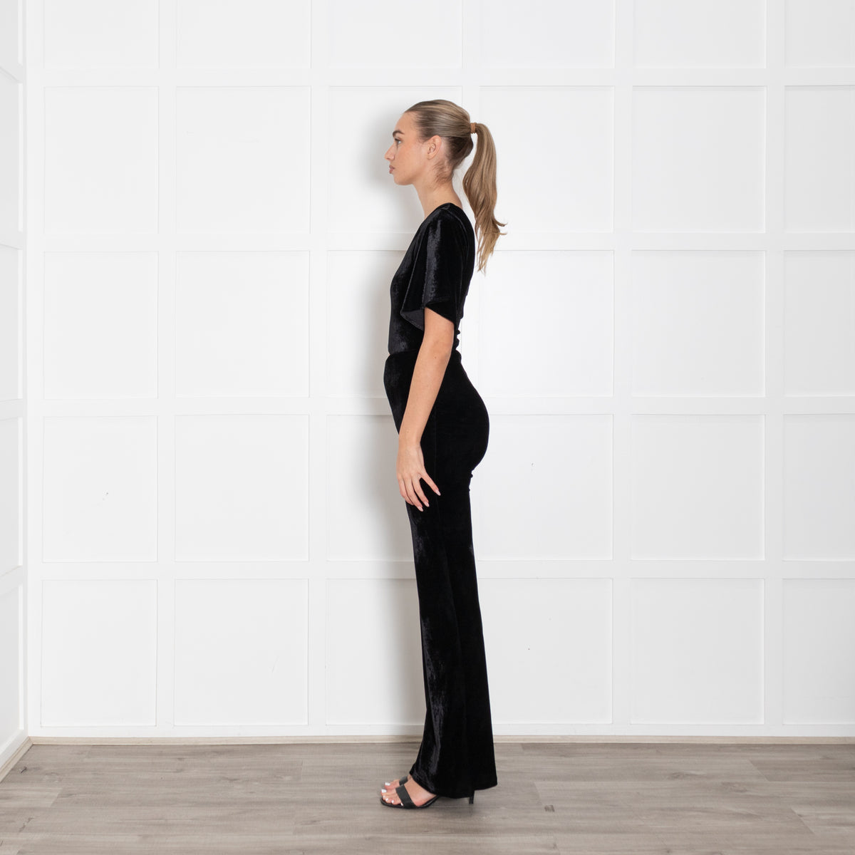 Lovers + Friends Black Velvet Cutout Off the Shoulder Jumpsuit