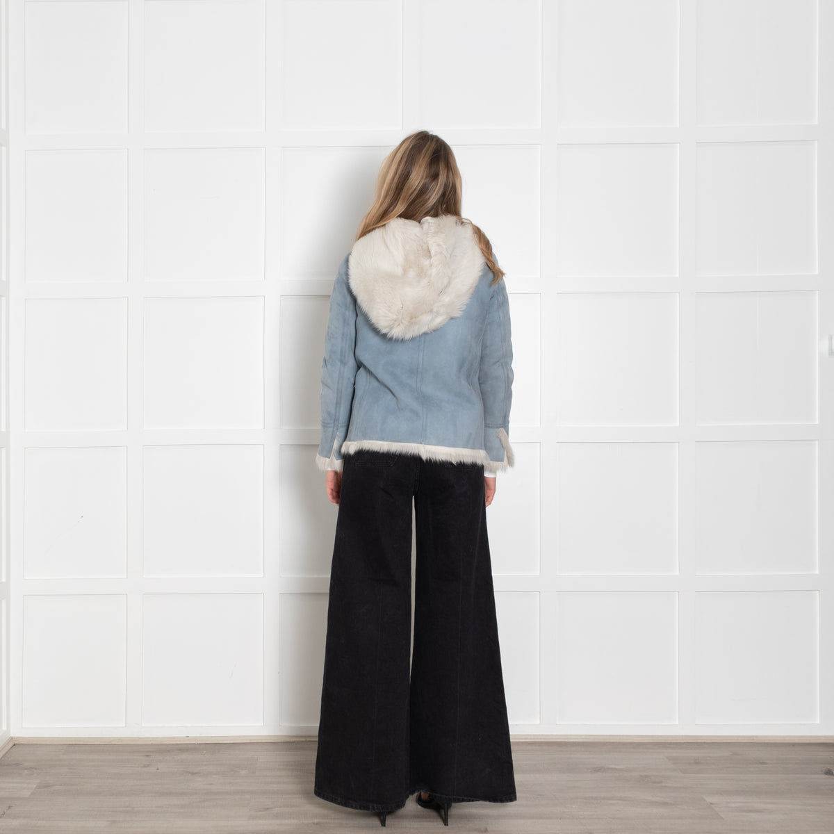 Asprey Pale Blue White Shearling Hooded Jacket