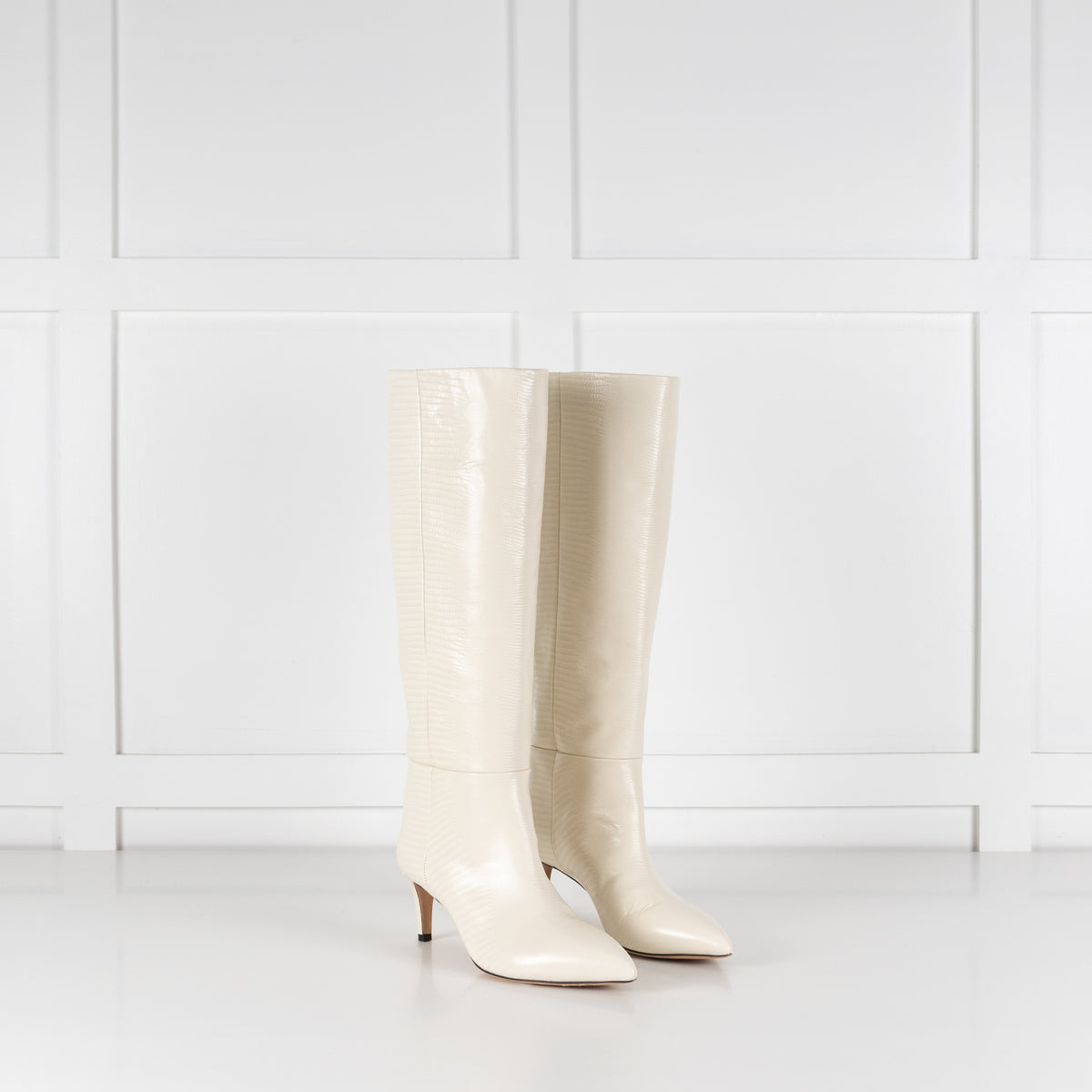 Paris Texas White Mock Snake Heeled Boots