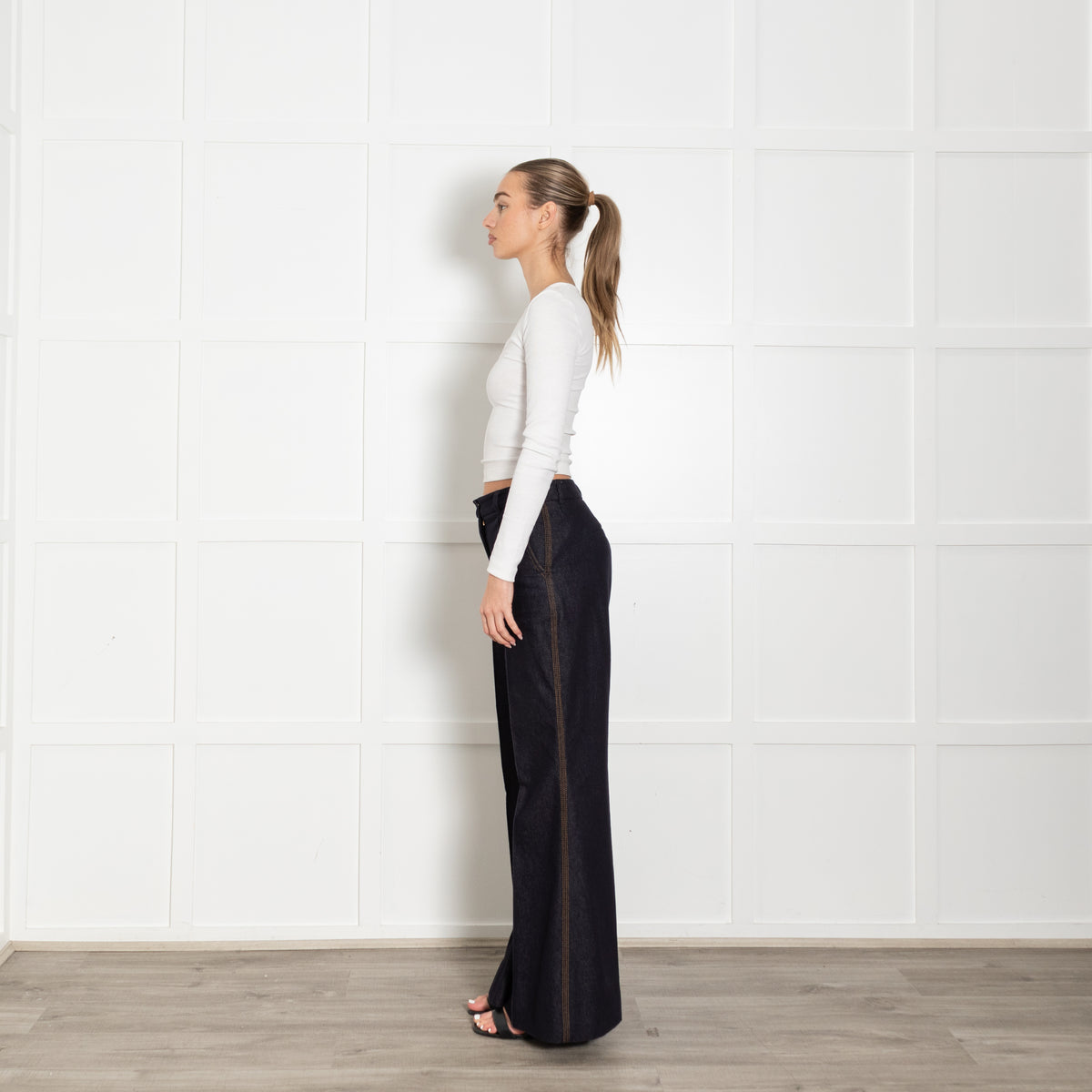 Me + Em Dark Blue Denim Flared Trousers