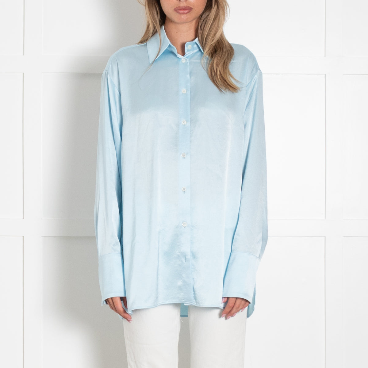 Serena Bute Ice Blue Satin Oversized Blouse