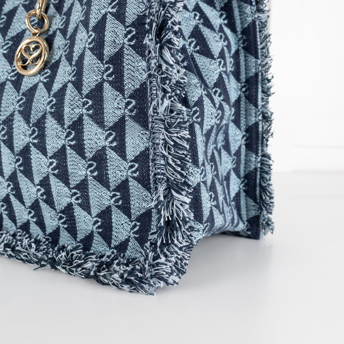 Sandro Blue Cotton Kasbah Monogram Tote Bag With Frayed Edge