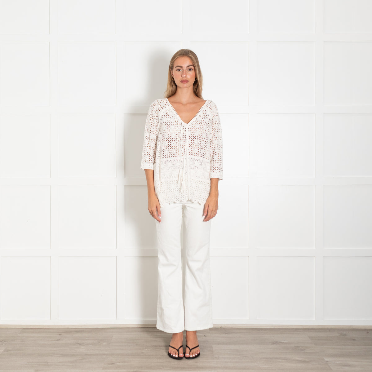 Stella Forest Cream Broderie Anglaise Top With Tassled Ties