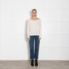 Kujten Cream Cashmere Jumper With Pastel Fringed Sleeves