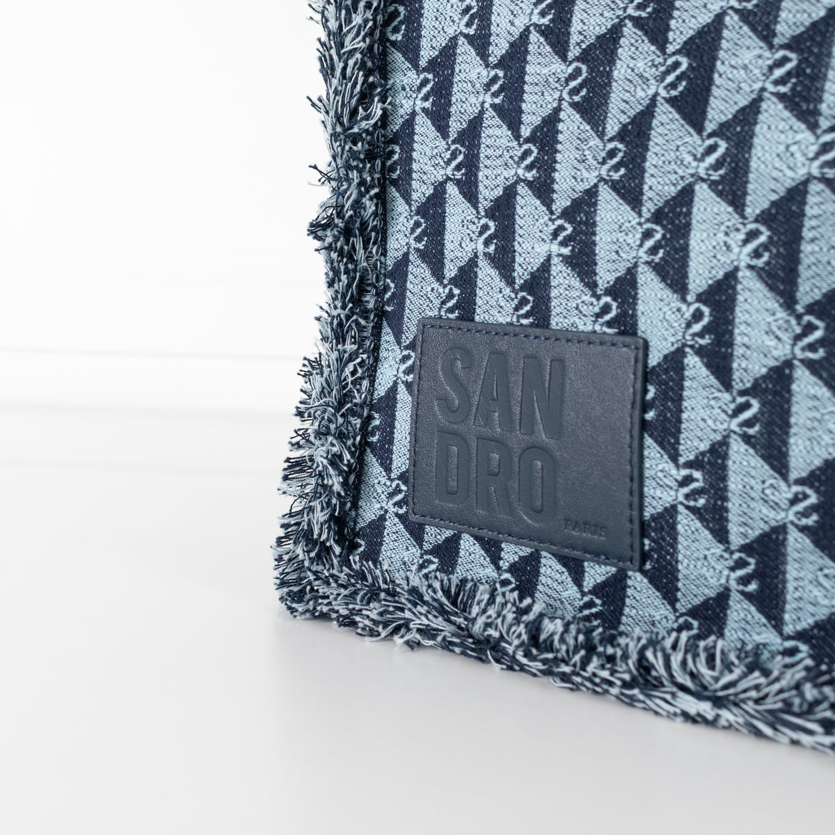 Sandro Blue Cotton Kasbah Monogram Tote Bag With Frayed Edge