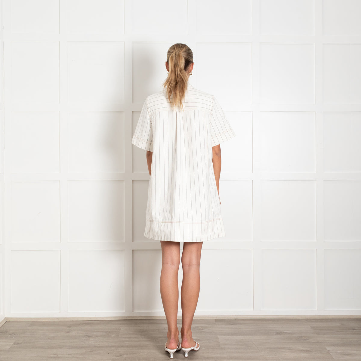 Me+Em Cream Striped Denim Short Shirt Dress
