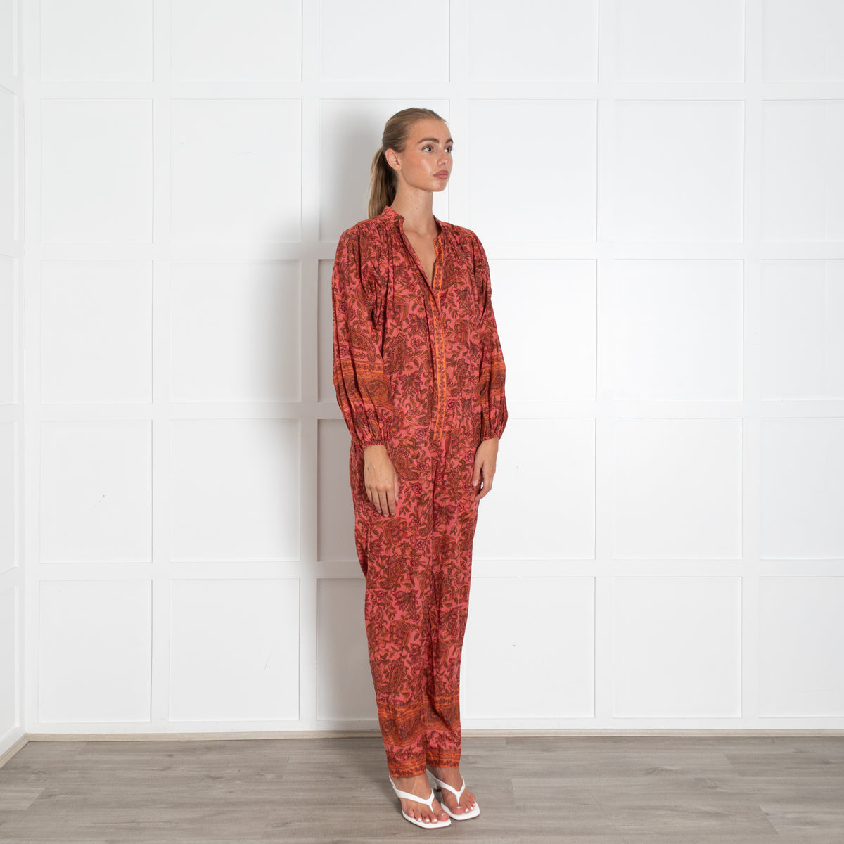 Zimmermann Orange Pink Paisley Cotton Jumpsuit