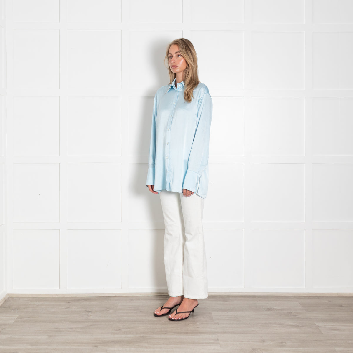 Serena Bute Ice Blue Satin Oversized Blouse