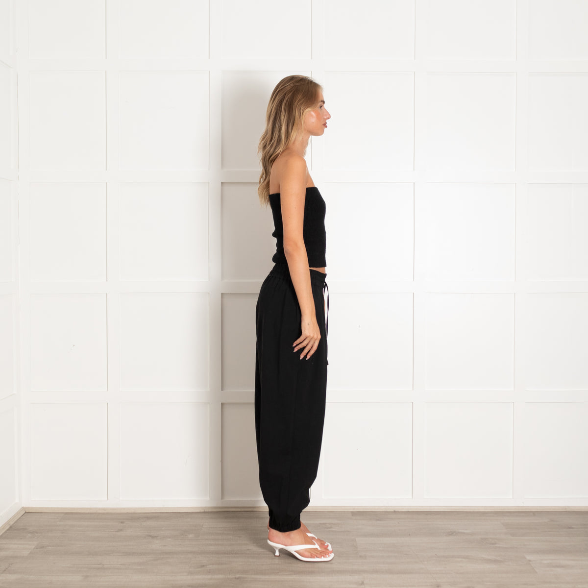 CO Black Wool Blend Elasticated Trim Trousers