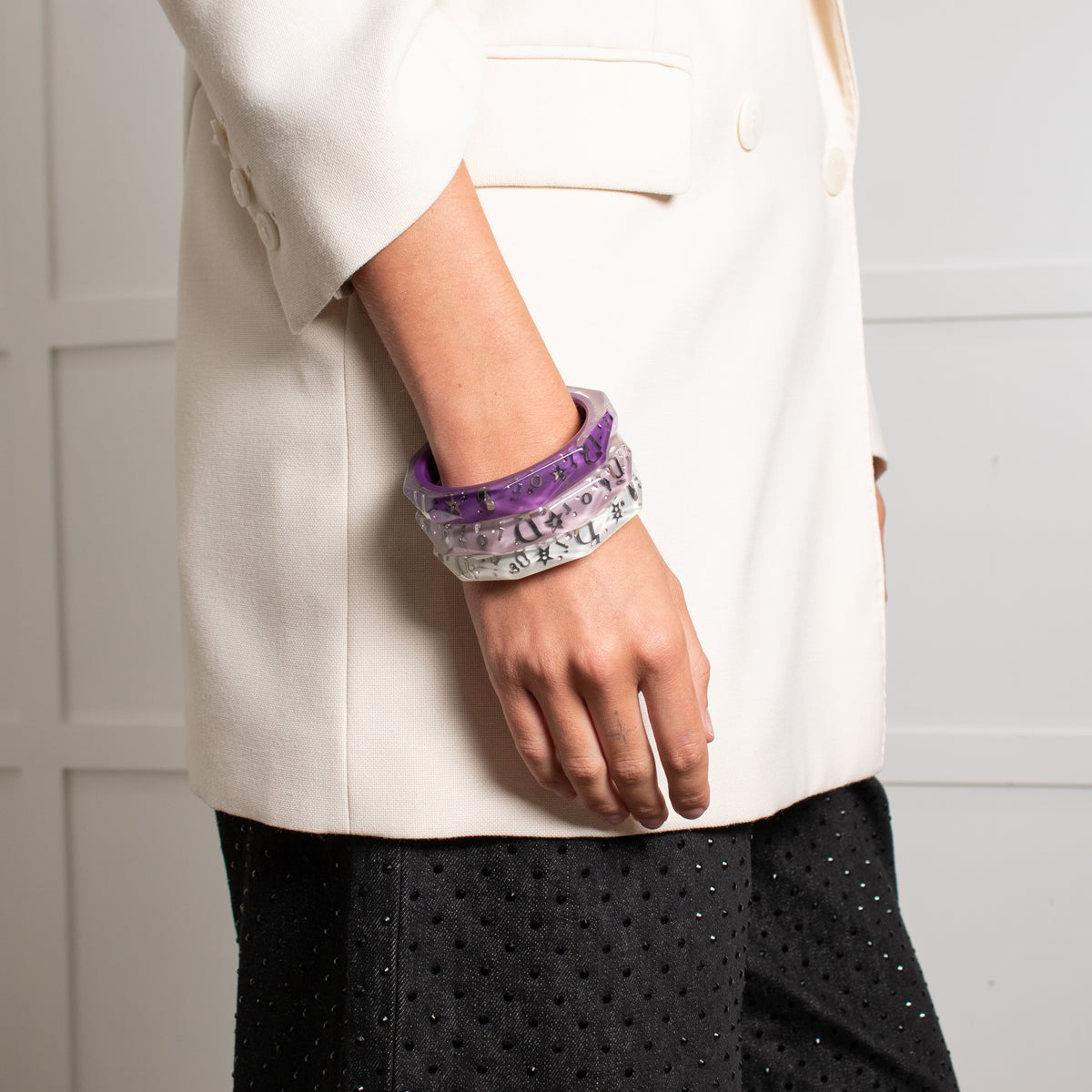 Christian Dior Purple Resin Inclusion Bangles With Embedded Sparkles X3
