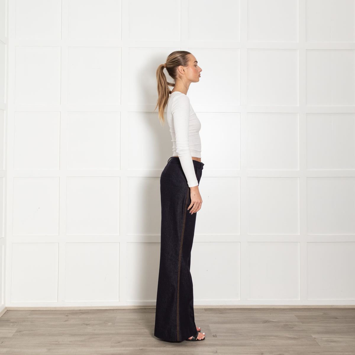 Me + Em Dark Blue Denim Flared Trousers