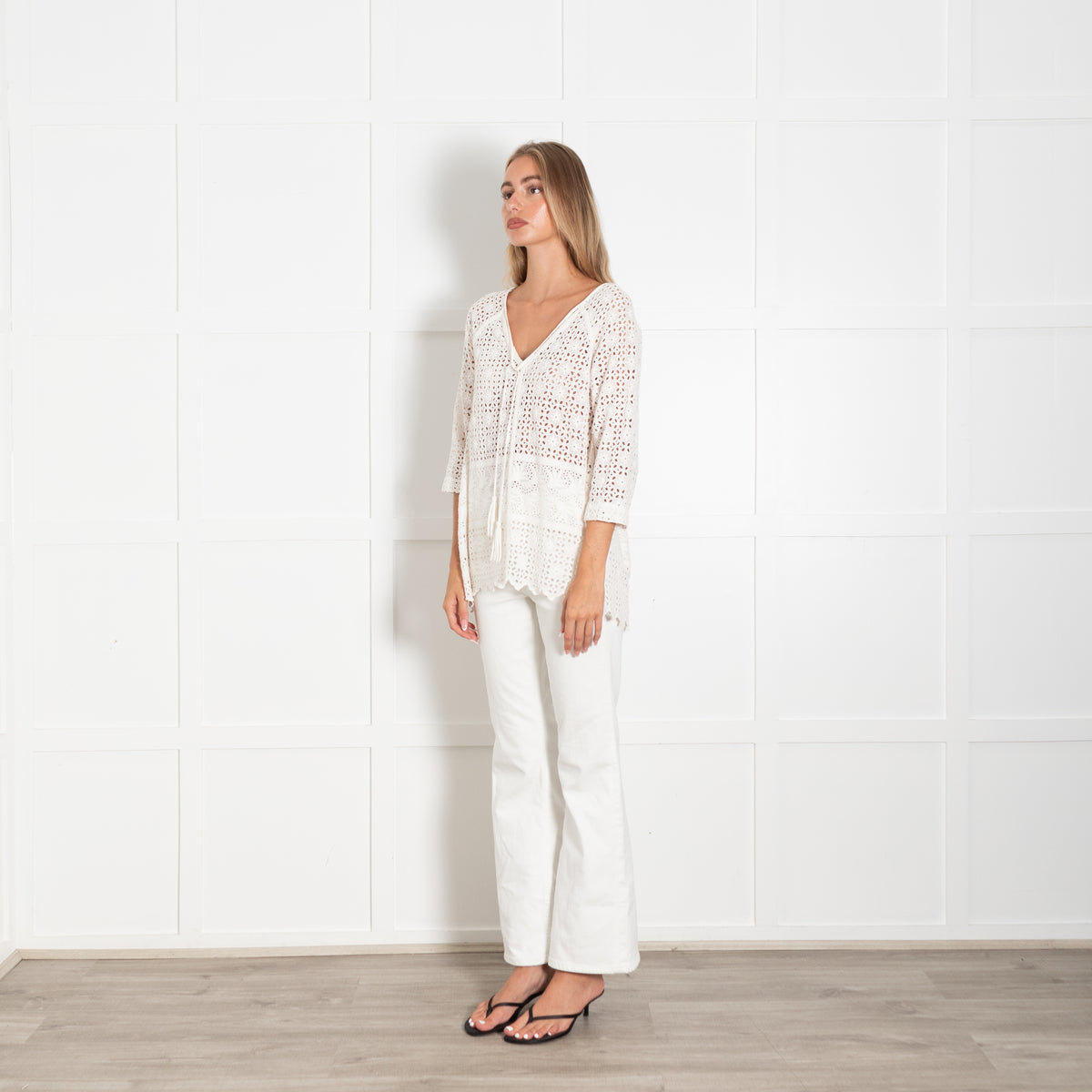 Stella Forest Cream Broderie Anglaise Top With Tassled Ties