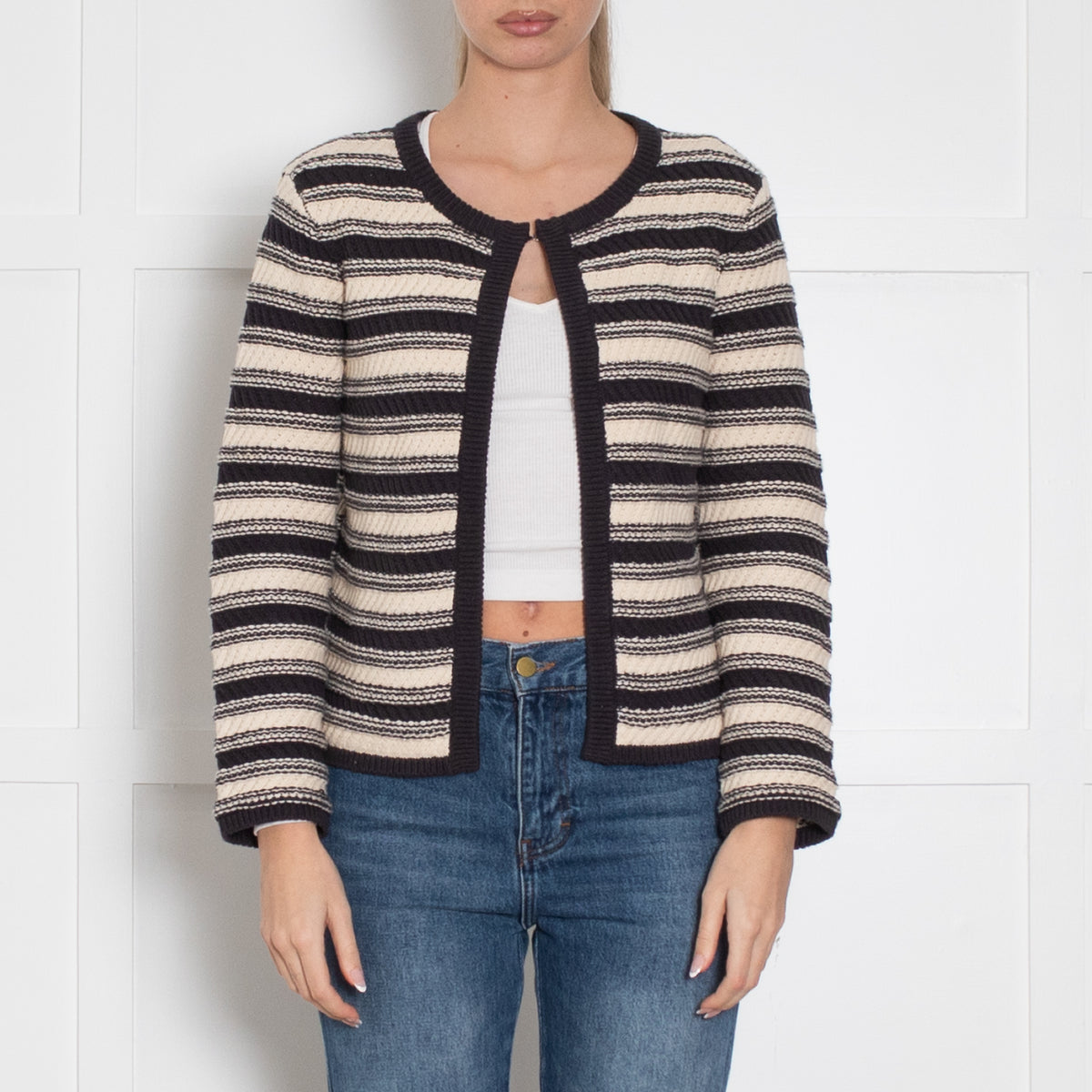 Rails Black Cream Stripe Cotton Blend Cardigan