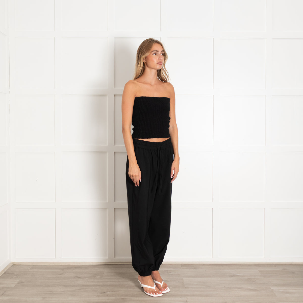 CO Black Wool Blend Elasticated Trim Trousers