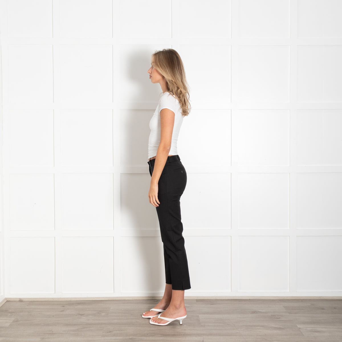 Joseph Black Cotton Elastane Side Split Detail Straight Leg Cropped Trousers