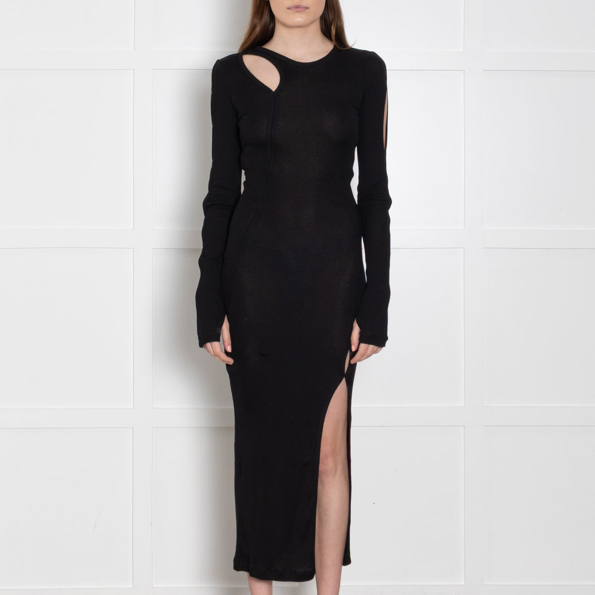 Helmut Lang Black Thin Ribbed Maxi Dress