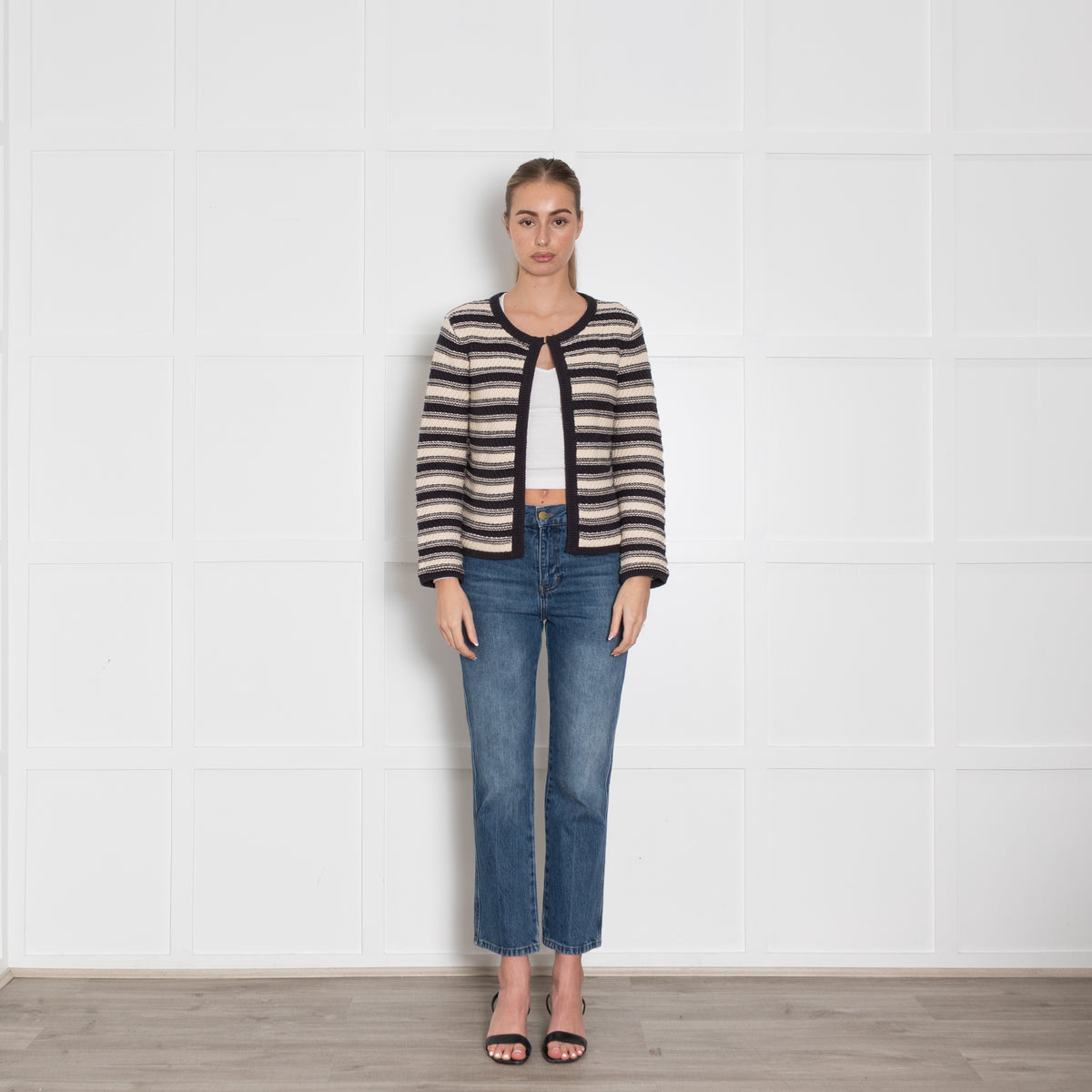 Rails Black Cream Stripe Cotton Blend Cardigan
