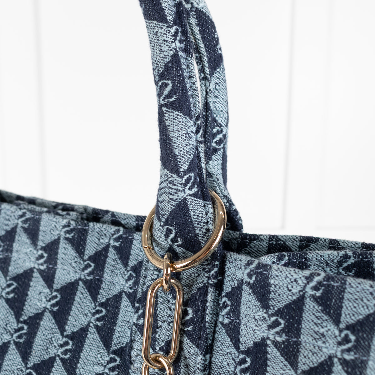 Sandro Blue Cotton Kasbah Monogram Tote Bag With Frayed Edge