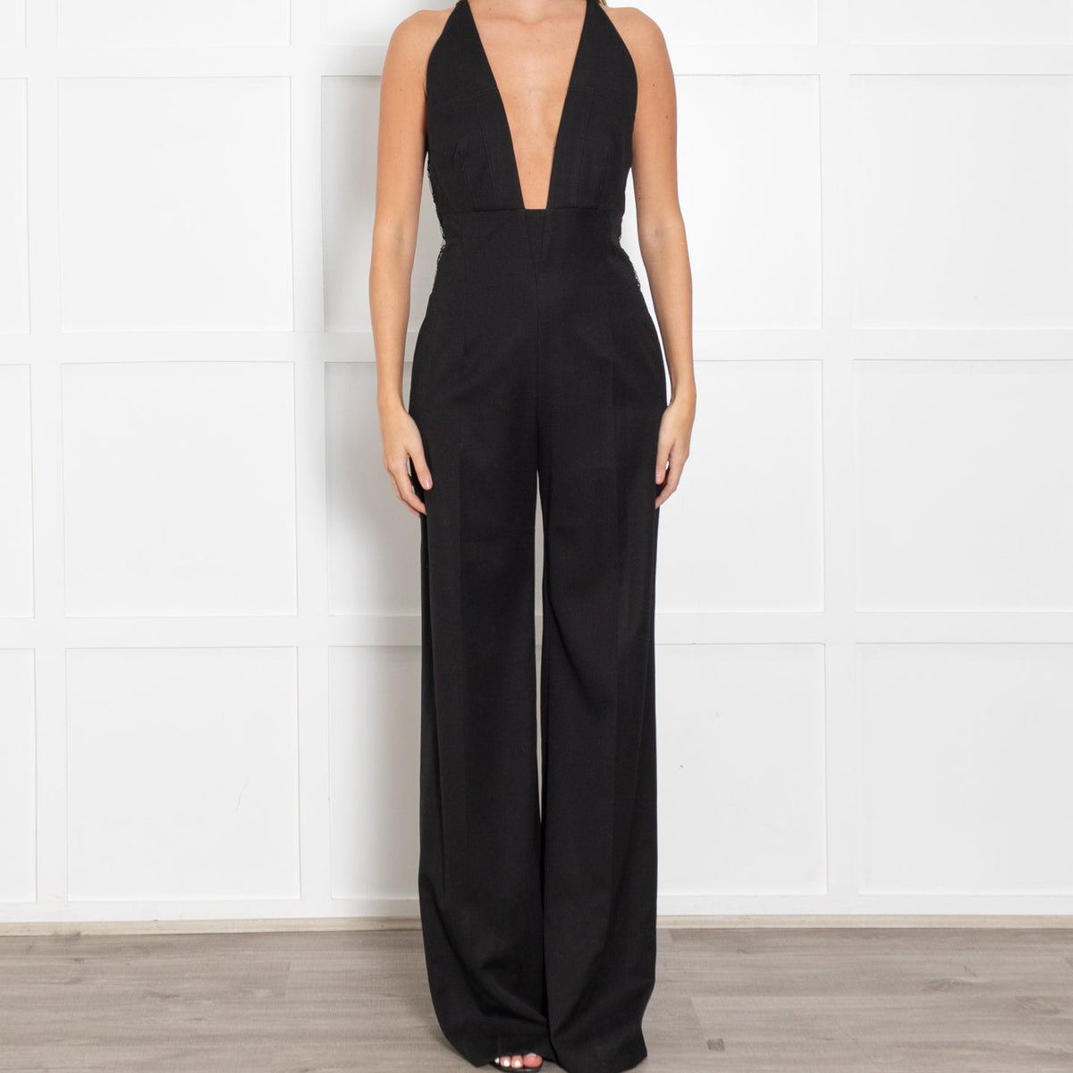 LA Mania Lace Back Black Flared Jumpsuit