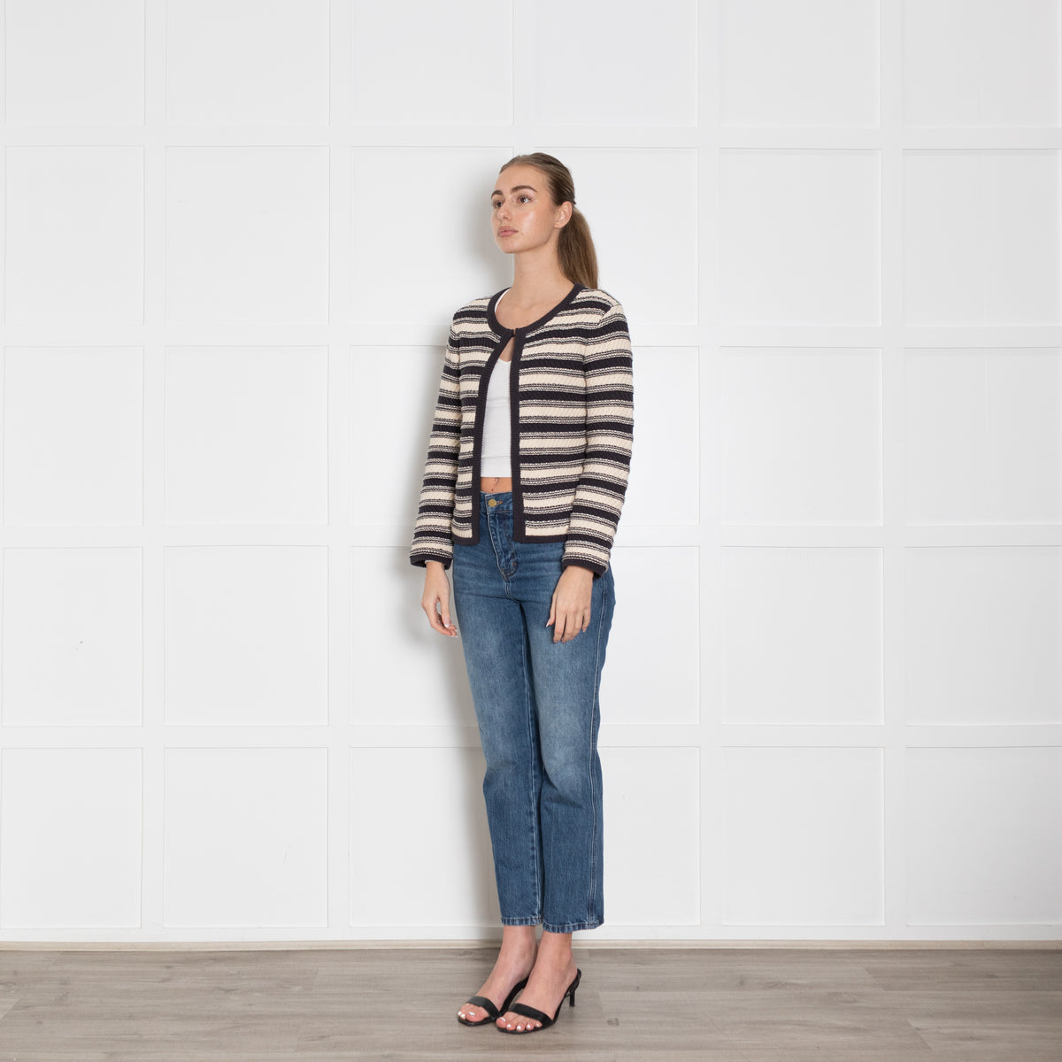 Rails Black Cream Stripe Cotton Blend Cardigan