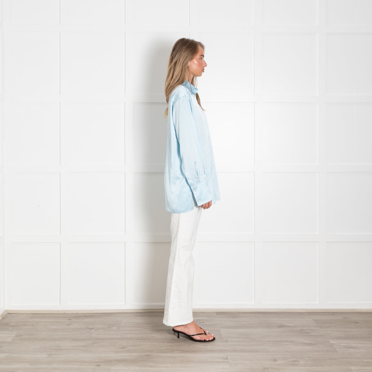 Serena Bute Ice Blue Satin Oversized Blouse