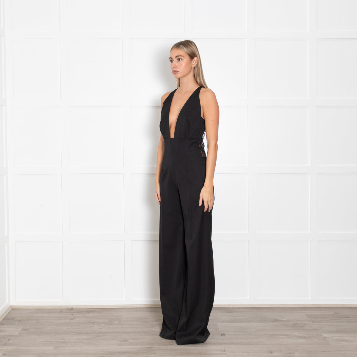 LA Mania Lace Back Black Flared Jumpsuit
