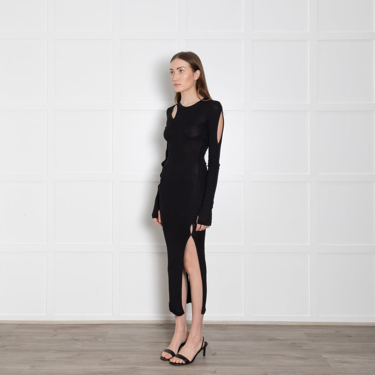 Helmut Lang Black Thin Ribbed Maxi Dress