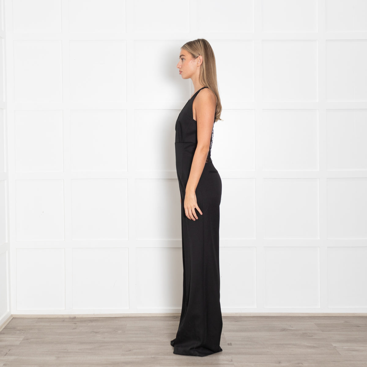 LA Mania Lace Back Black Flared Jumpsuit