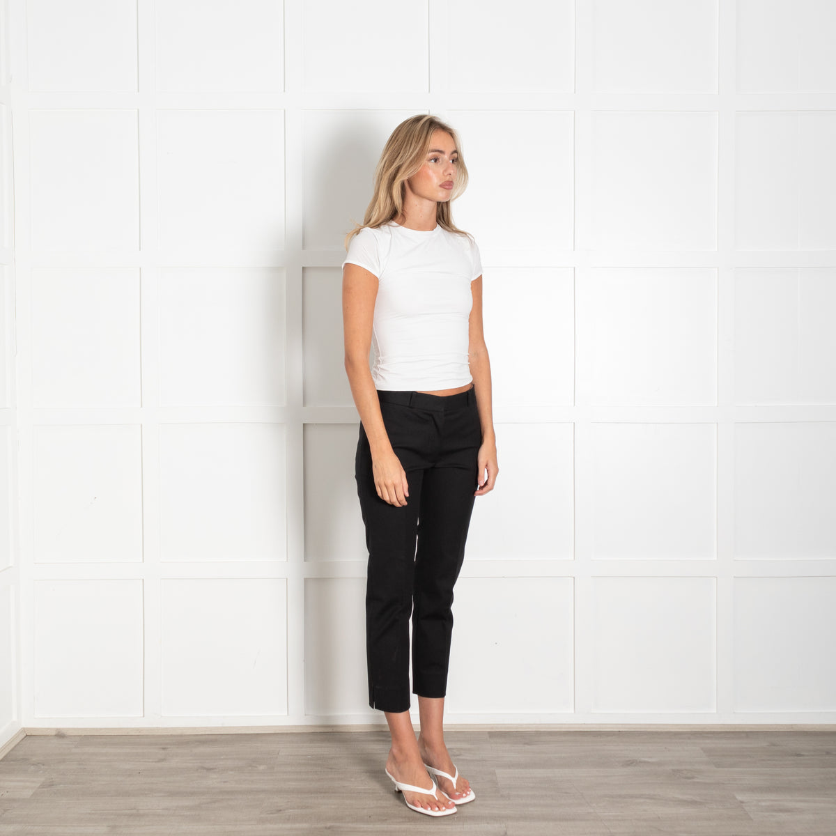 Joseph Black Cotton Elastane Side Split Detail Straight Leg Cropped Trousers