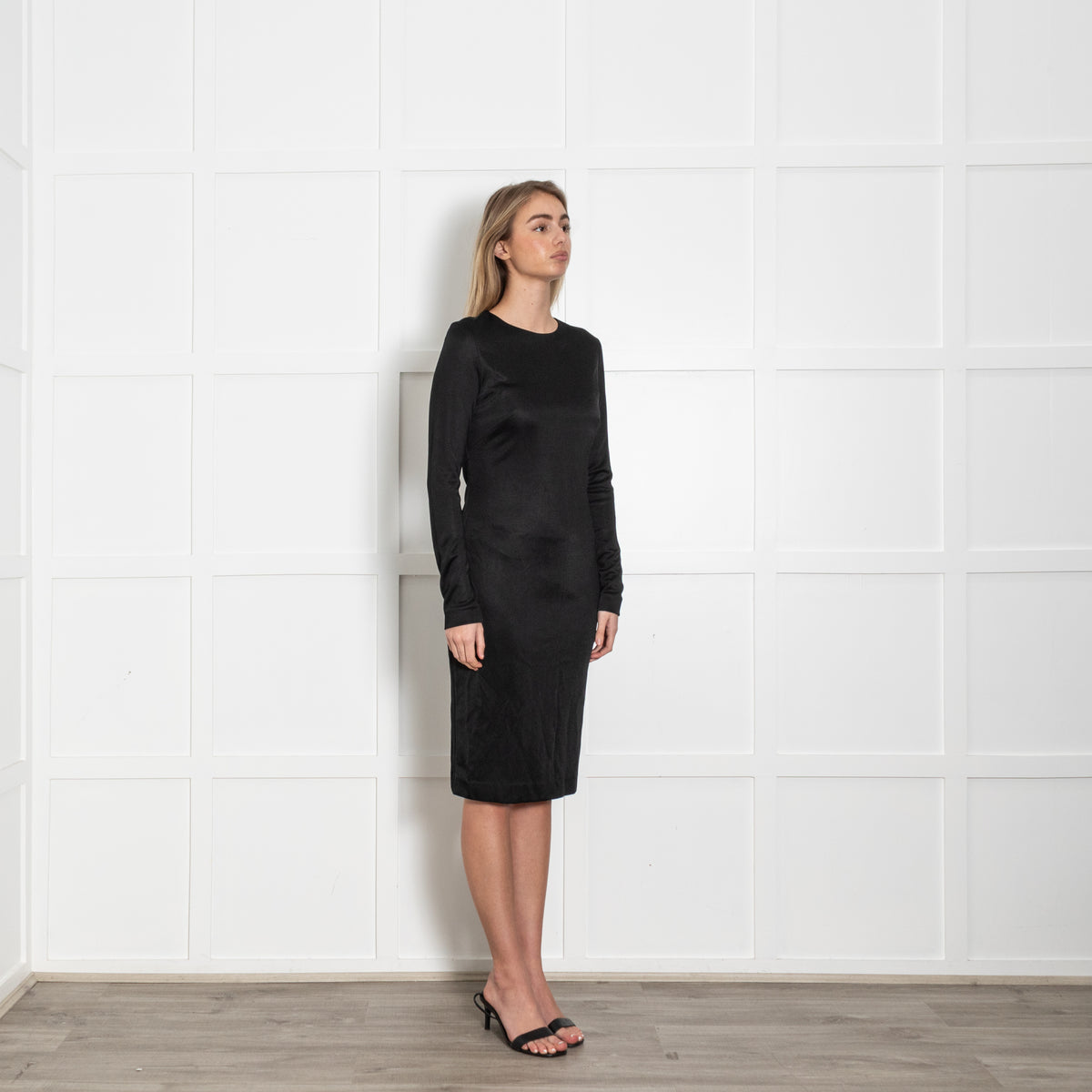 Joseph Black Shiny Long Sleeve Fitted Dress