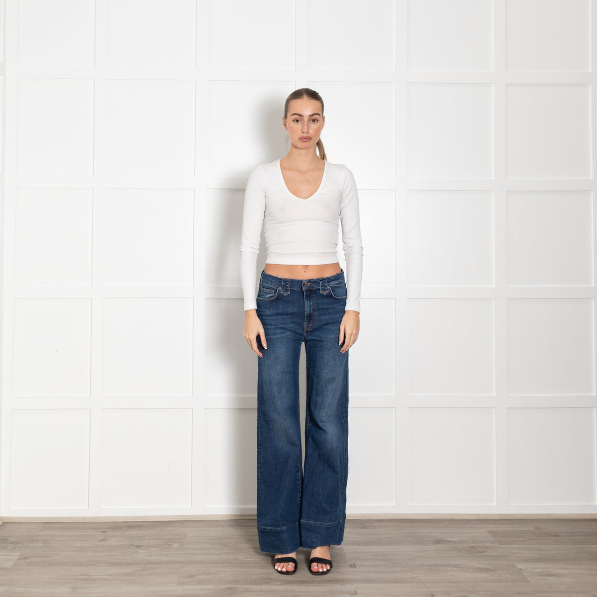 7 For All Mankind Blue Wide Leg Jeans