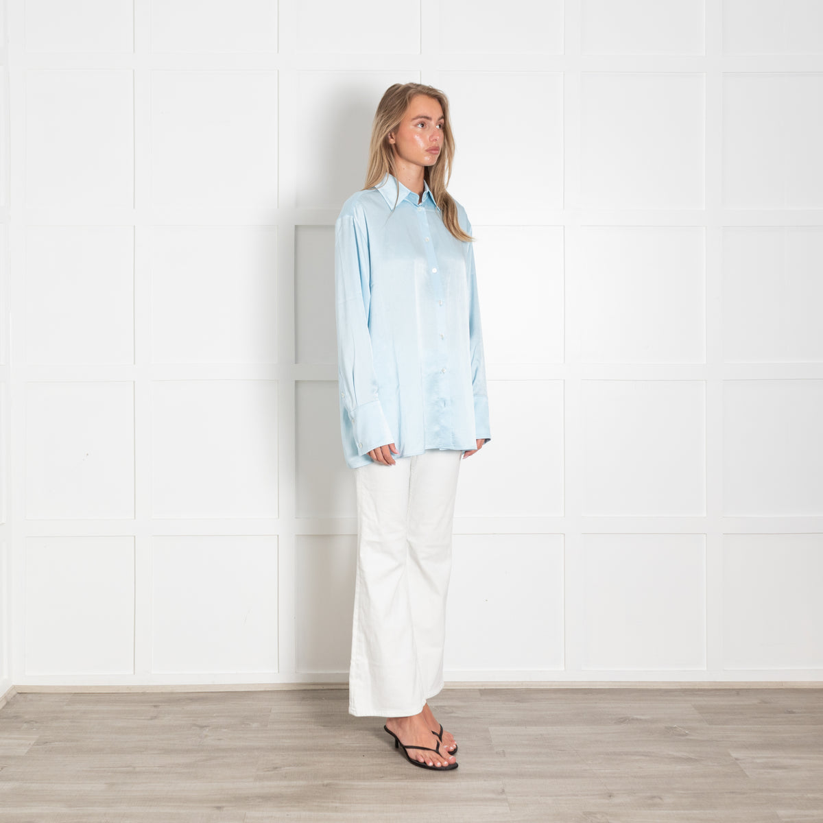 Serena Bute Ice Blue Satin Oversized Blouse