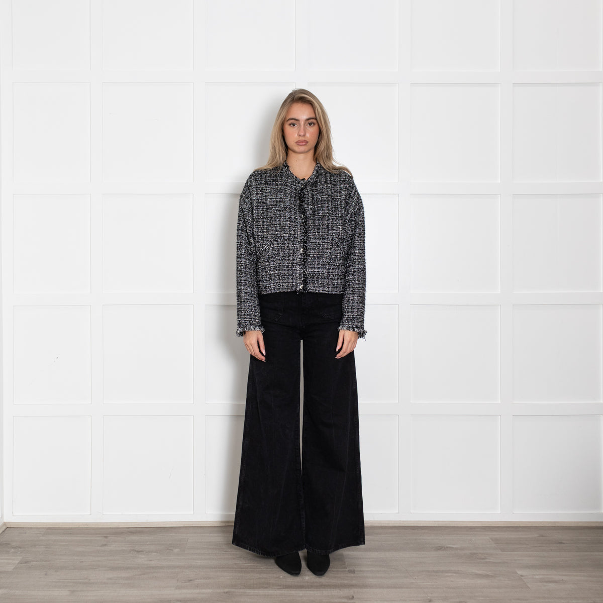 Iro Black White Raw Edge Tweedy Jacket