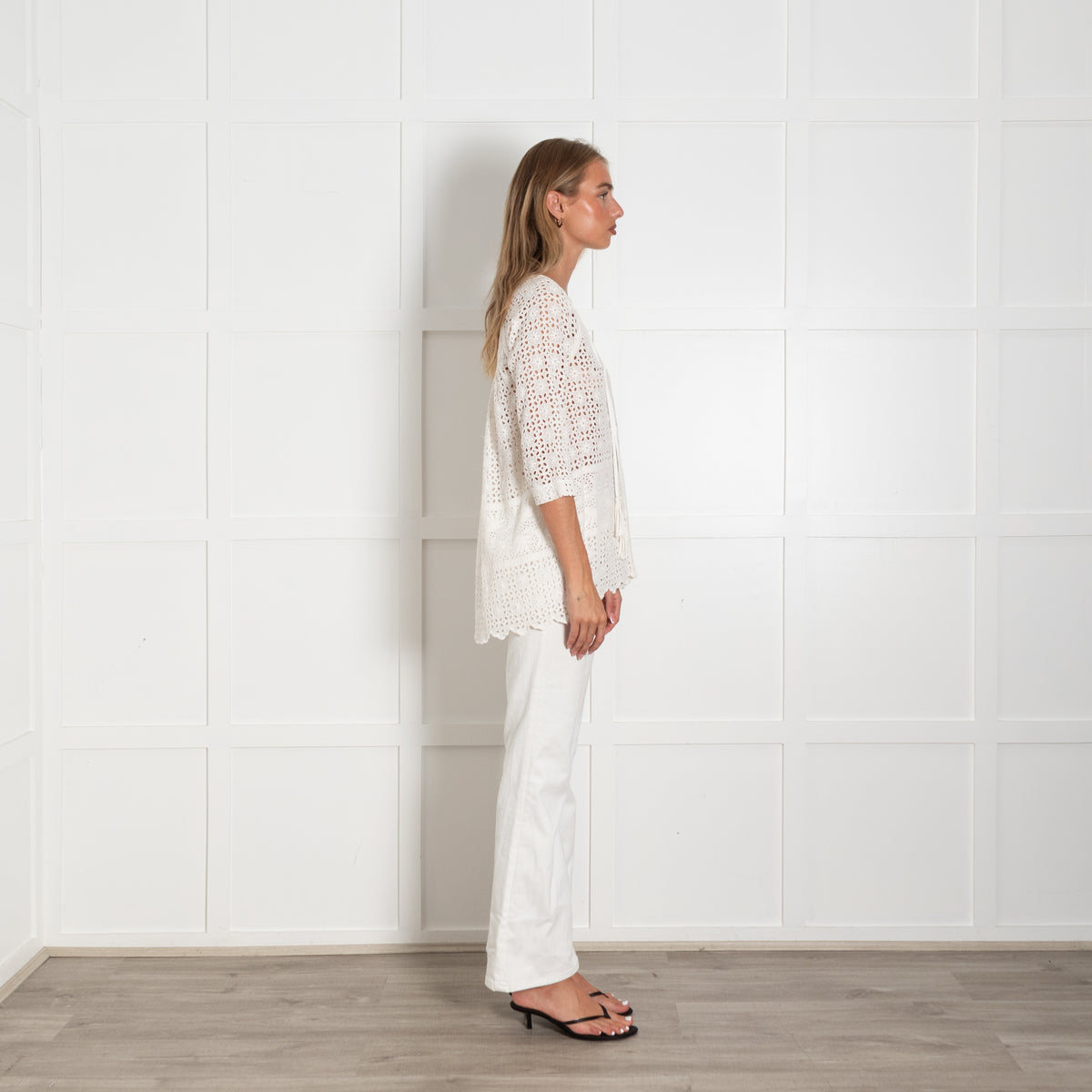 Stella Forest Cream Broderie Anglaise Top With Tassled Ties