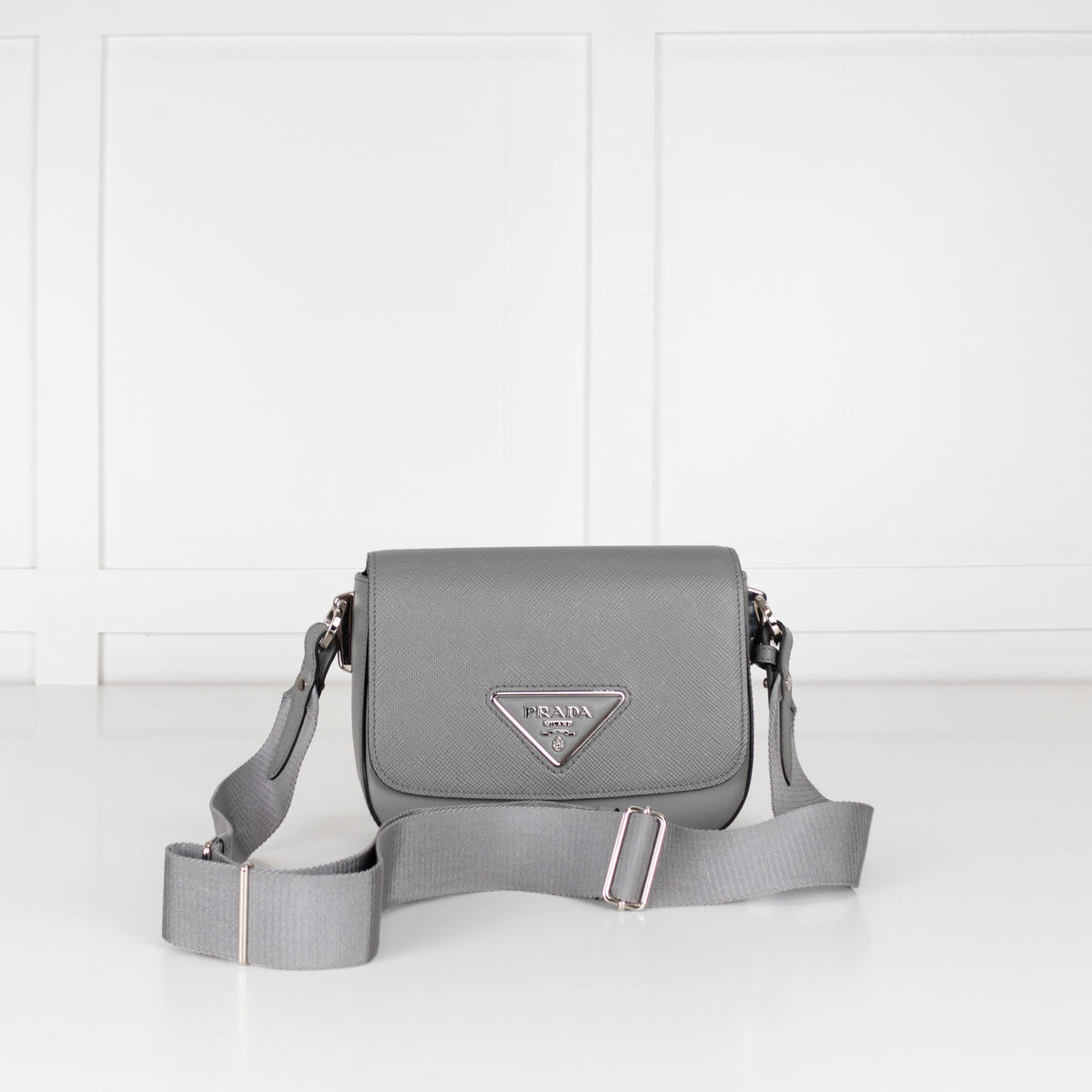 Prada Grey Saffiano Leather Identity Bag