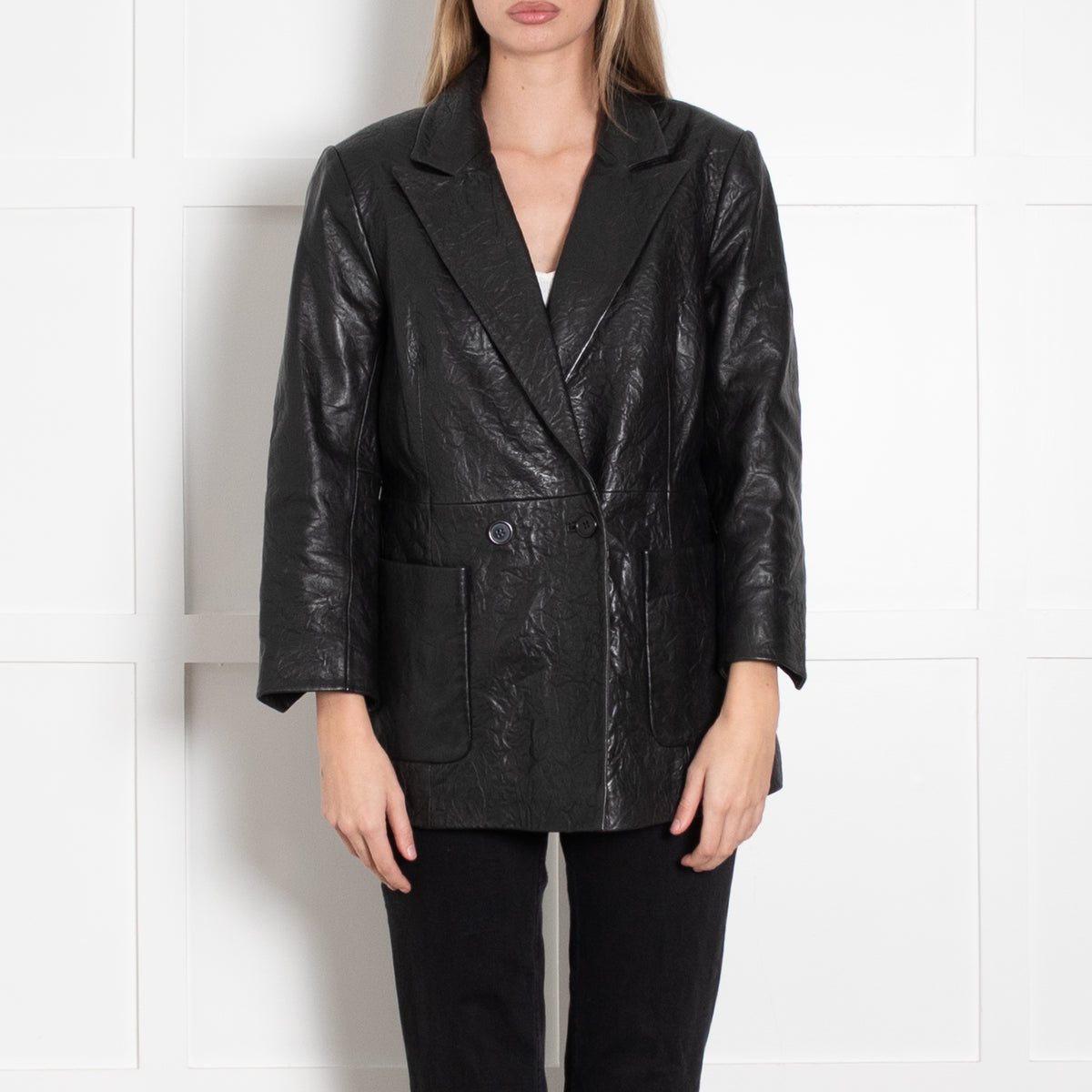 Zadig & Voltaire Preloved Black Crinkled Leather Blazer Jacket