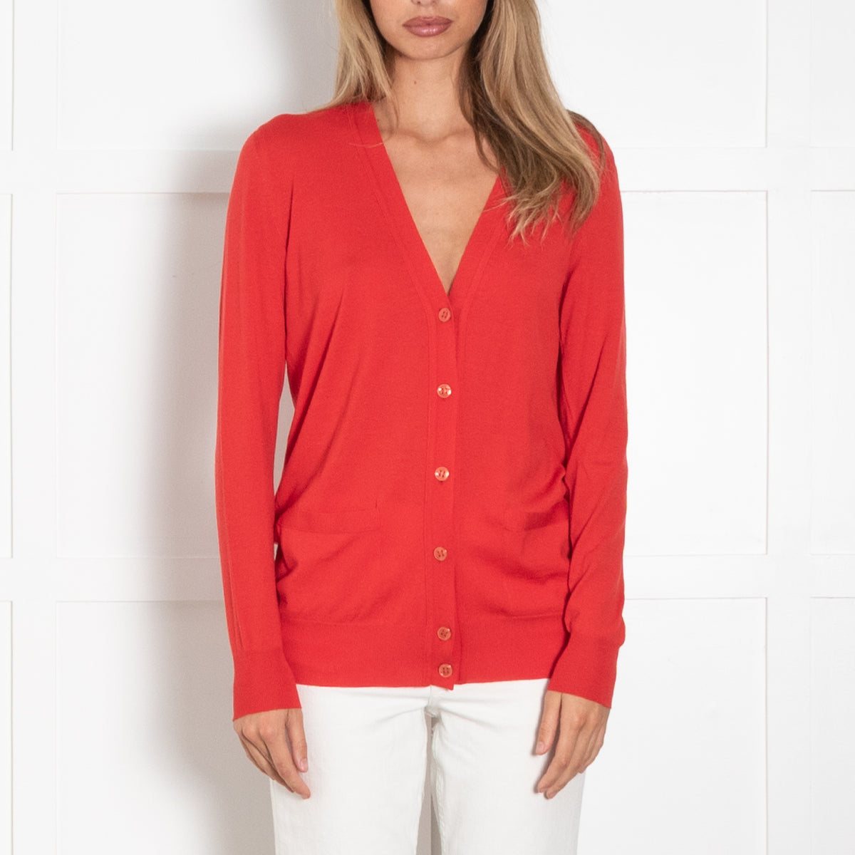 Yves Saint Laurent Red Fine Knit Cardigan