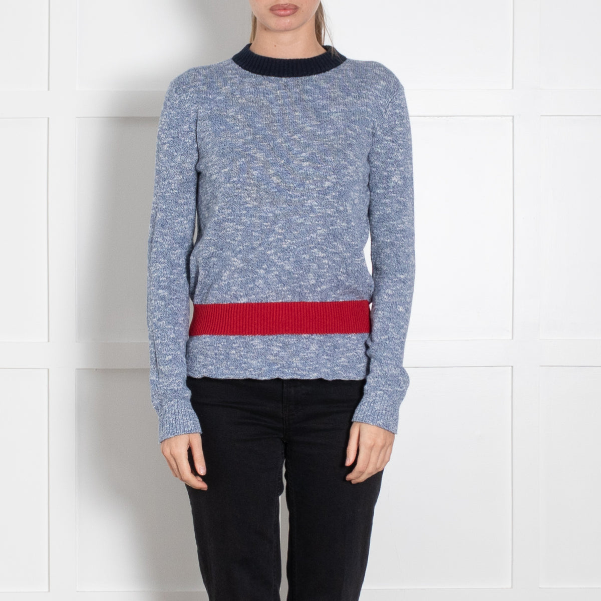 Frame Blue White Fleck Red Peplum Sweater