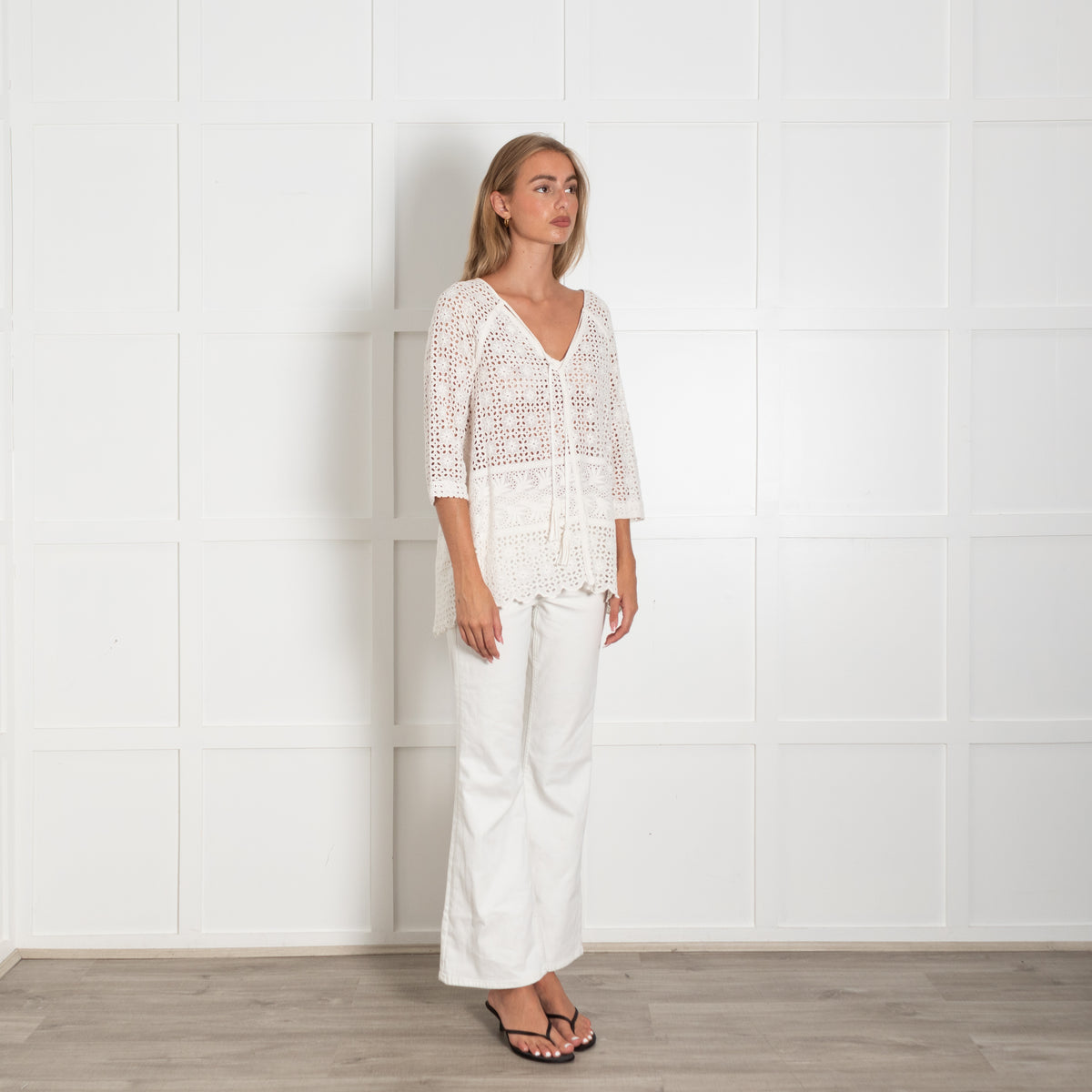 Stella Forest Cream Broderie Anglaise Top With Tassled Ties