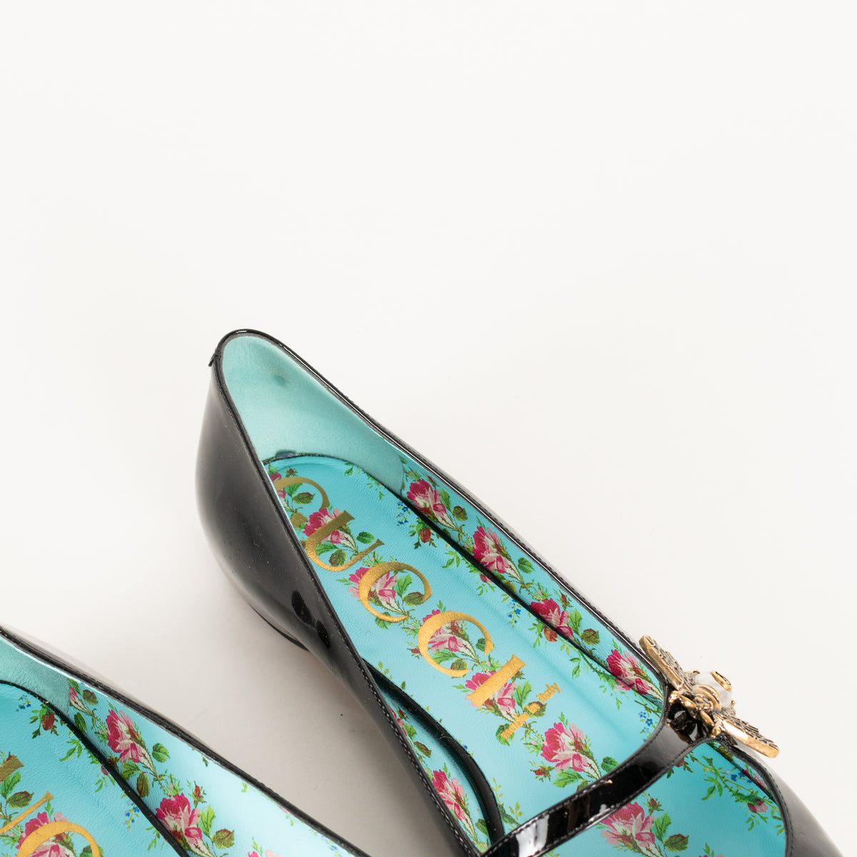 Gucci Black Lois Bee Patent Leather Pumps