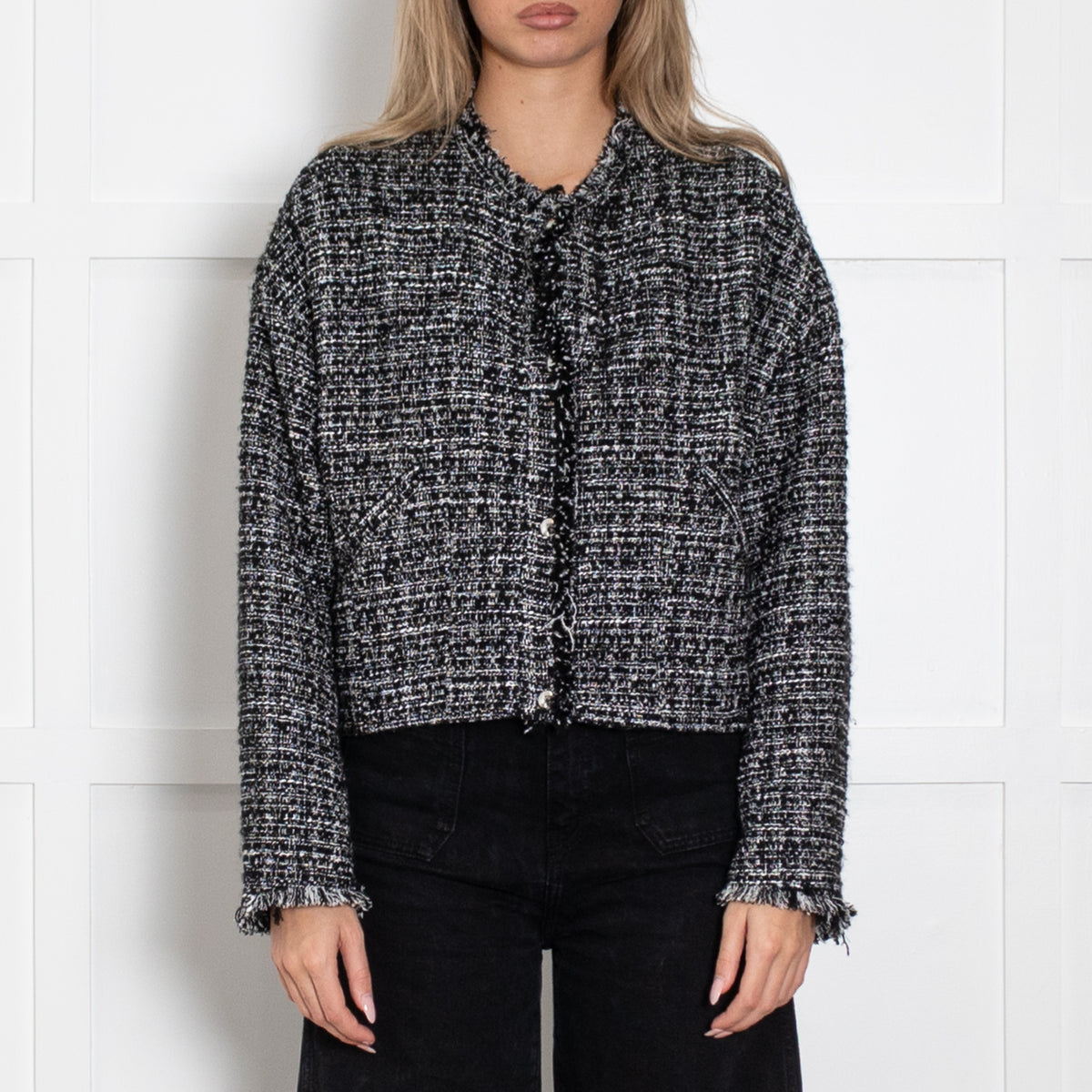 Iro Black White Raw Edge Tweedy Jacket
