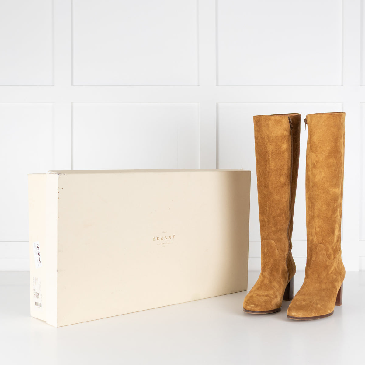 Sezane Mustard Suede Block Heel Boots