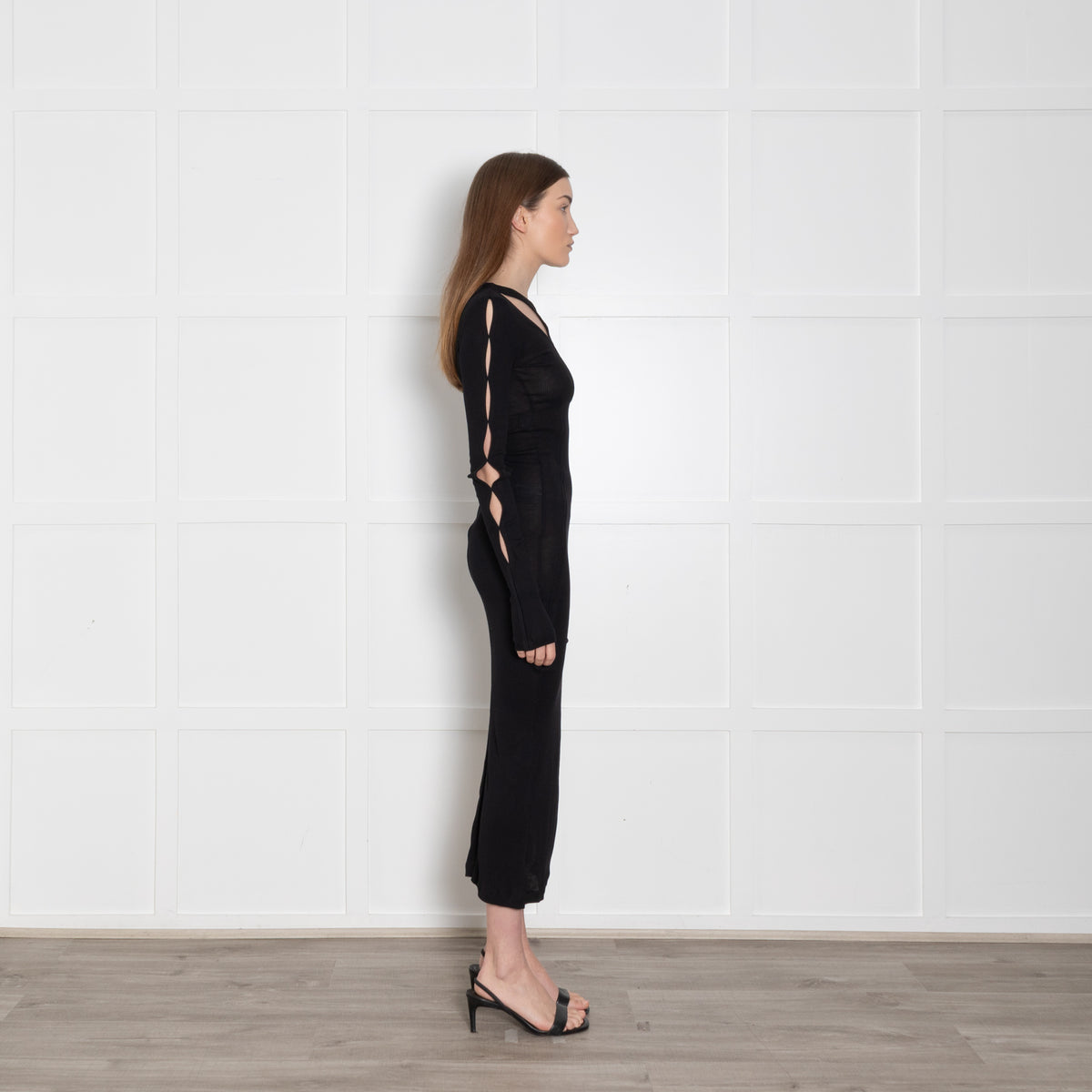 Helmut Lang Black Thin Ribbed Maxi Dress