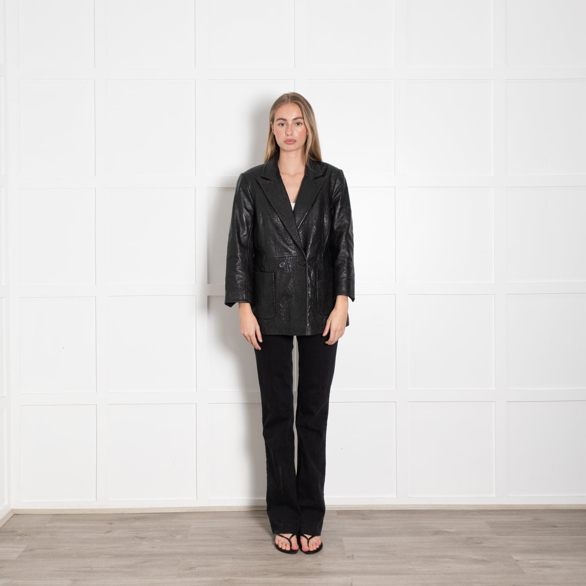 Zadig & Voltaire Preloved Black Crinkled Leather Blazer Jacket