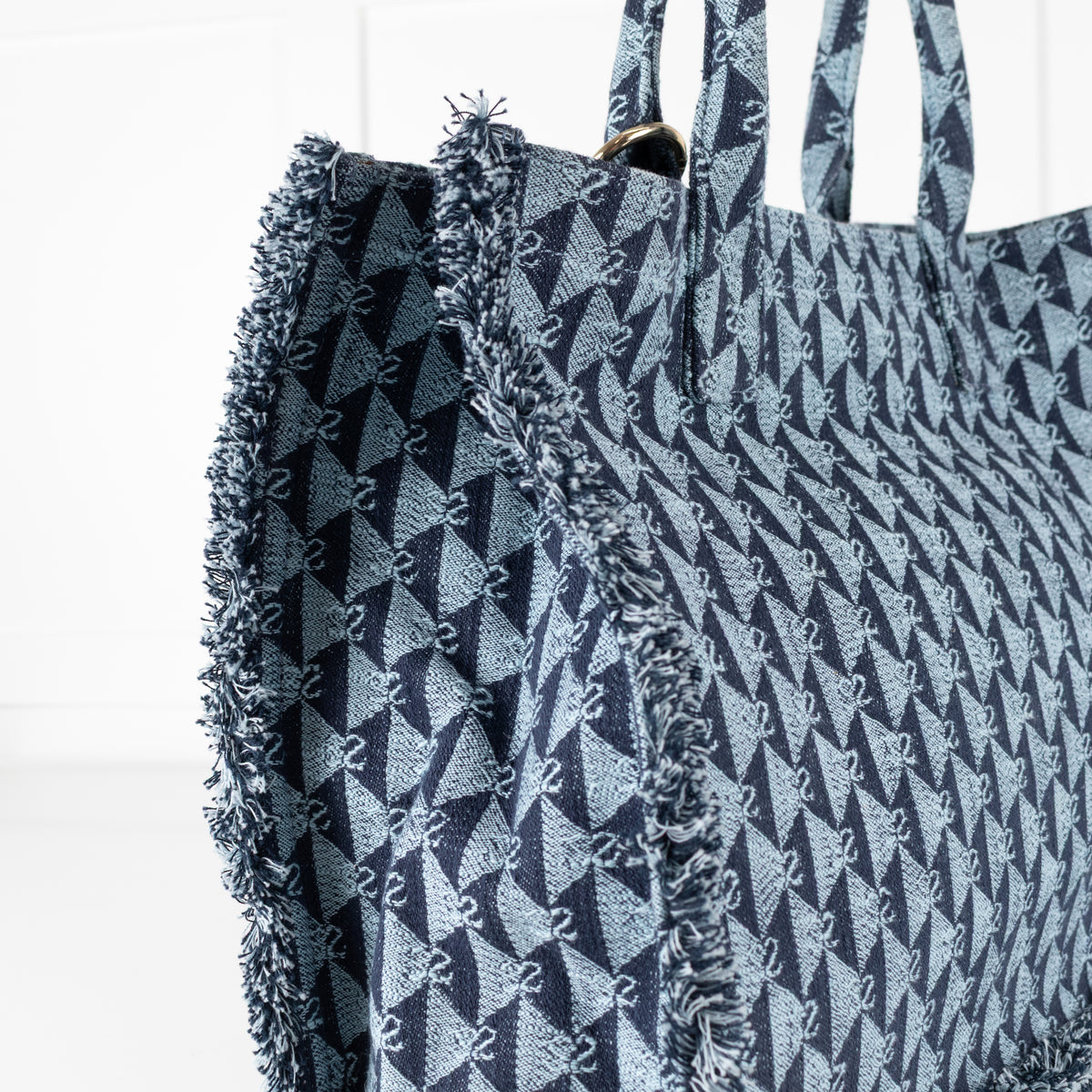 Sandro Blue Cotton Kasbah Monogram Tote Bag With Frayed Edge