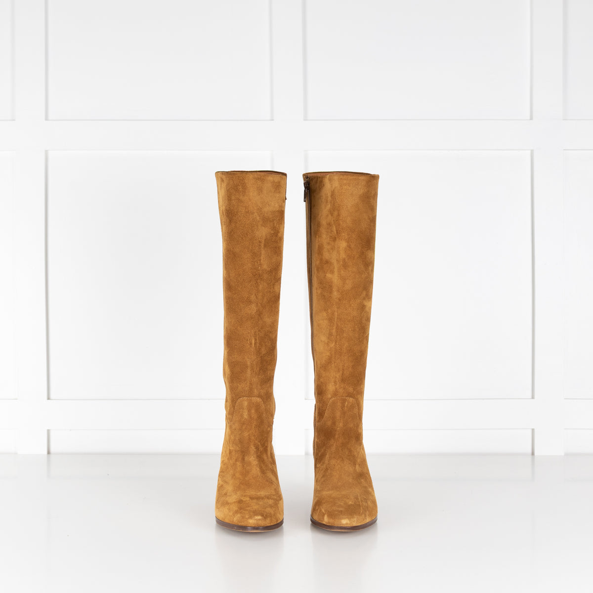 Sezane Mustard Suede Block Heel Boots